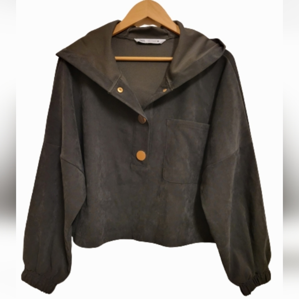 Zara oversized black hoodie jacket minimalistic blouse rose gold button size S